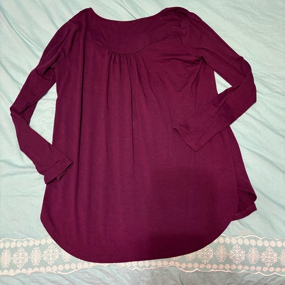 Zenana Dark Plum Henley Babydoll Long Sleeve Button Up Top Size Large - Picture 8 of 9